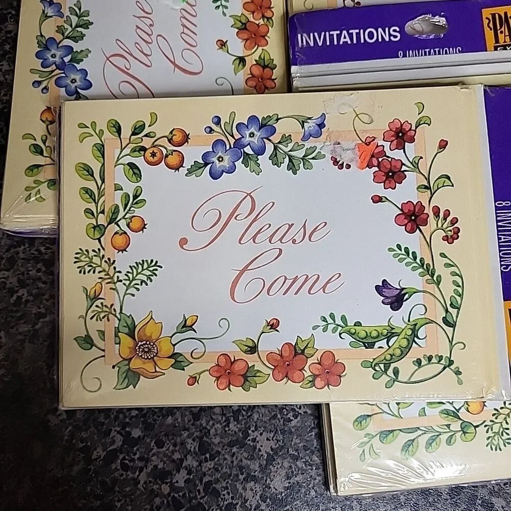 New VINTAGE Party Express Invitations Cottagecore Garden Party Hallmark 32ct